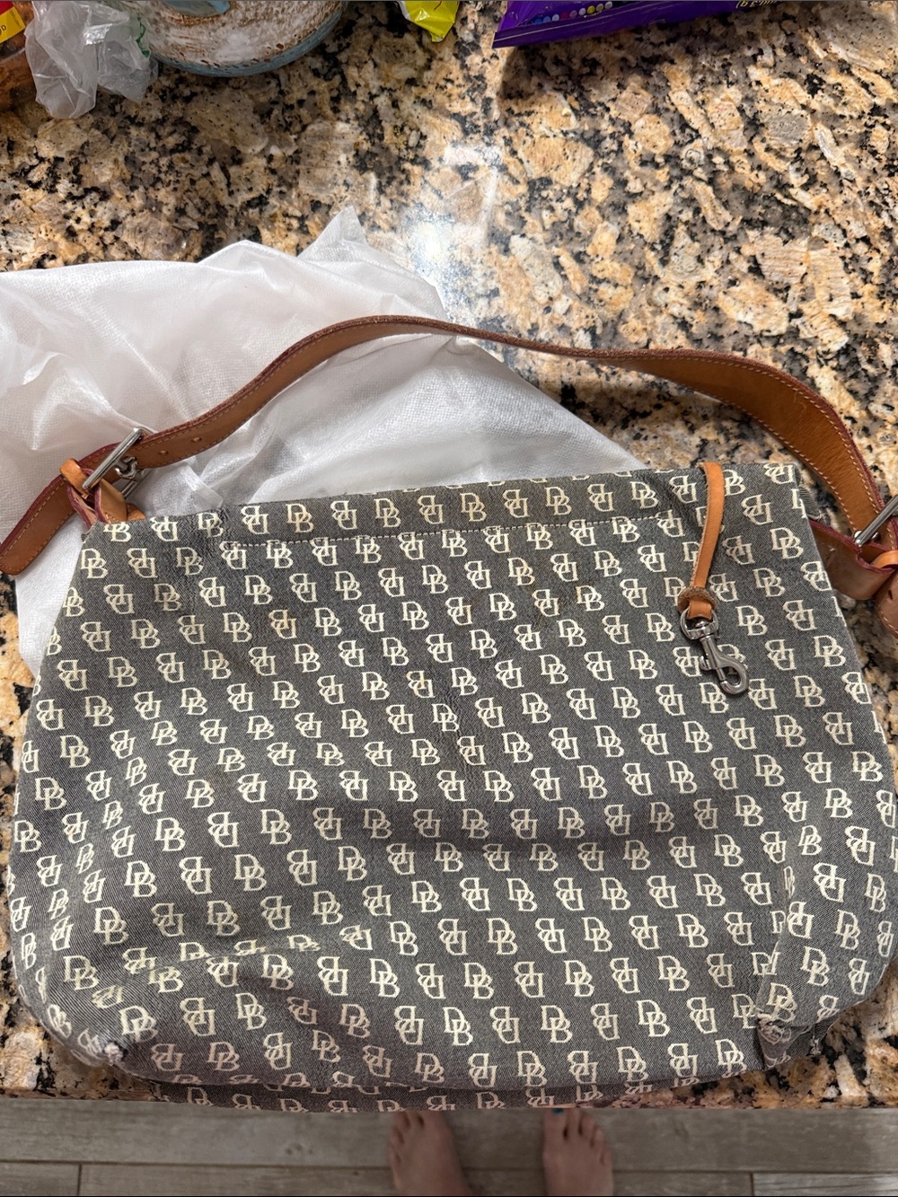 Dooney & Bourke Brown Monogram Hobo Bag – Tan Leather Trim - Picture 7 of 8